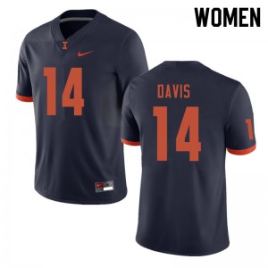 Women's Illinois #14 Drake Davis Navy Stitched Jersey 552218-179