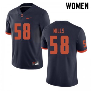 Women's Illinois #58 Sean Mills Navy Stitch Jerseys 619942-876