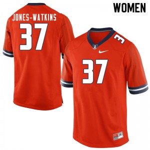 Womens Illinois #37 Jaden Jones-Watkins Orange Embroidery Jersey 386334-540