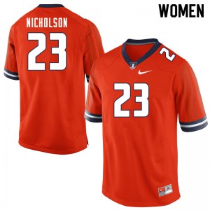 Womens Illinois #23 Tahveon Nicholson Orange NCAA Jerseys 107665-132