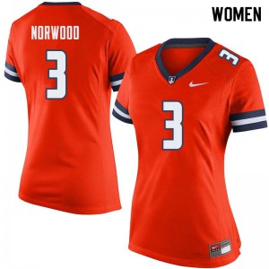 Womens Illinois #3 Jakari Norwood Orange Official Jersey 403360-965