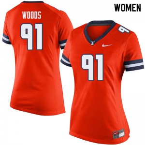 Womens University of Illinois #91 Jamal Woods Orange Embroidery Jersey 905947-367
