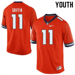 Youth University of Illinois #11 Caleb Griffin Orange Stitch Jerseys 162847-473