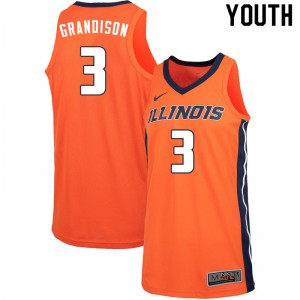 Youth Illinois Fighting Illini #3 Jacob Grandison Orange NCAA Jersey 752056-490