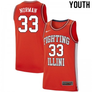 Youth Illinois Fighting Illini #33 Ken Norman Retro Orange Stitch Jersey 353083-434