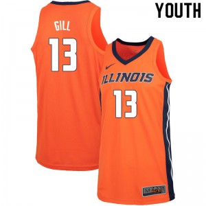 Youth University of Illinois #13 Kendall Gill Orange College Jerseys 501127-867