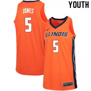 Youth Illinois #5 Tevian Jones Orange Embroidery Jersey 190755-747